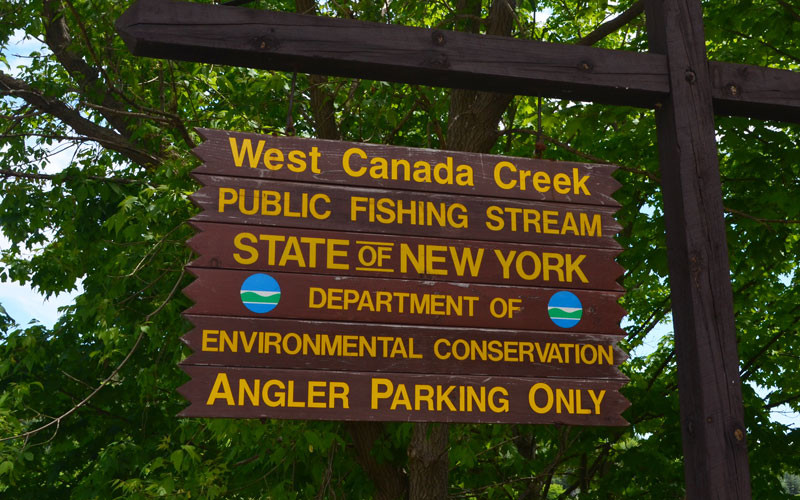 Sign for West Canada Creek public fishing stream.